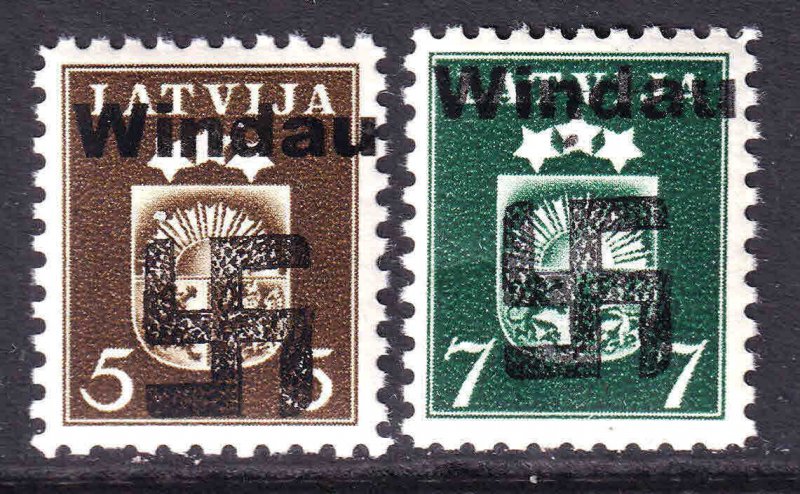 LATVIA 220-221 WW2 WINDAU OVERPRINTS OG NH U/M F/VF TO VF BEAUTIFUL GUM