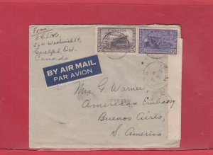 70c double weight airmail rate to ARGENTINA War issue 50c & 20c Canada cover r/c 
