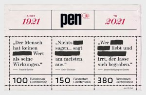 2021 Liechtenstein PEN International SS (Scott 1839) MNH