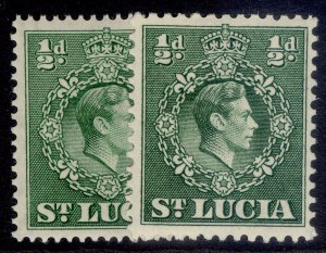 ST. LUCIA GVI SG128 + 128a, ½d SHADE VARIETIES, M MINT.