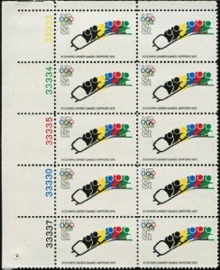 1972 Olympics, Bobsledding, Plate Block of 10 8c Postage Stamps, Sc#1461, MNH,OG