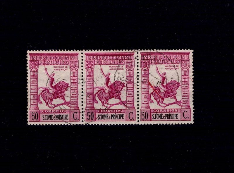 x St THOMAS AND PRINCE 1939 USED Block x3 Sc#331 Mf#327 YT#334 SG#382 Mi#332