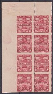 NICARAGUA 1890 20c MISPERF corner block of 8 unused........................A2579