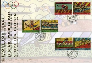 UNITED NATIONS 2008 SPORT FOR PEACE OLYMPIC NY GENEVA & VIENNA SETS ON ONE FDC