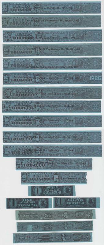 USA 1917-34 REVENUES TOBACCO GROUP OF 19 STRIPS WITH DIFFERENT SERIES & VALUES