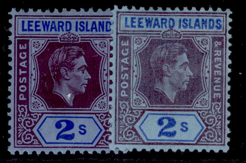 LEEWARD ISLANDS GVI SG111 + 111a, 2s PAPER VARIETIES, M MINT. Cat £56.