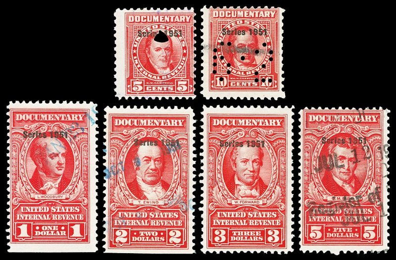 Scott R565//R577 1951 5c-$5.00 Dated Red Documentary Revenues Used F-VF