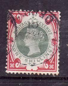 Great Britain-Sc#126-used 1sh carmine rose & green QV-1887-92-