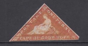 Cape of Good Hope Sc 3a used 1857 1p Hope Seated triangular, Die A