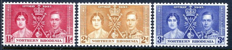 NORTHERN RHODESIA SC#22-24 Coronation of King George VI (1937) MH
