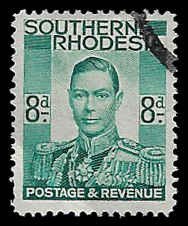 Southern Rhodesia #47 Used VLH; 8p George VI (1937)