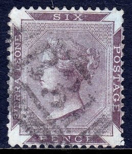 SIERRA LEONE — SCOTT 18 (SG 36) — 1890 6d QV VIOLET BROWN — USED — SCV $16.00