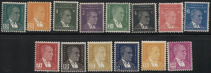 TURKEY 1931-32  Sc 737//754 Mint NH MNH Ataturk, 14 Diff. cv $50, BIN $25