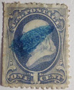 SCOTT #156 SINGLE USED FRANKLIN BLUE CANCEL AMERICAN BANK NOTE