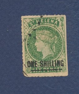 ST HELENA  - Scott 23 - used, thin - 1 shilling on 6p green - Victoria - 1868