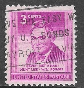 USA 975: 3c Will Rogers (1879-1935), Humorist and Political Commentator, used...