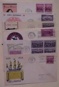US FDC  6 DIFF.    1938  CACHET ADDRESSED