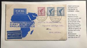 1931 Koln Germany First Flight Airmail Cover FFC To Juba Sudan Imperial Airways