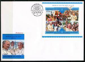 SOLOMON ISLANDS  2016 YOUTH DAY POPE JOHN PAUL II & FRANCIS SHEET FDC