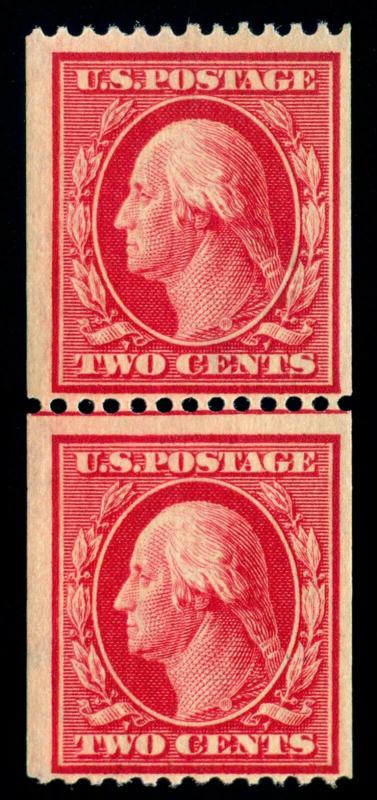 MOMEN: US STAMPS #386 COIL LINE PAIR MINT OGph PSE CERT