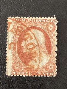 US Stamps - SC# 26 - Used - Rare Brown Cancel - SCV = $160.00