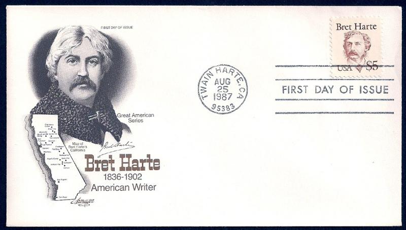 UNITED STATES FDC $5 Bret Harte 1987 Artmaster