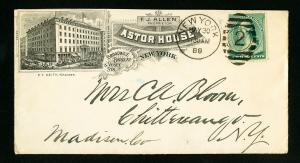 US Stamps # 1888 on Astor House Advertising Cover Clean Cancel + Receiving Mark