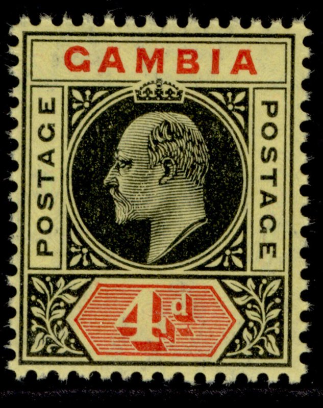 GAMBIA EDVII SG76, 4d black & red/yellow, NH MINT.