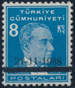 Turkey 1938 Atatürk Mourning 8 kr light blue [ISF 1391], MNH