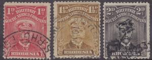 RHODESIA Used Scott # 120a, 121, 122a King George V - remnant, pencil # (3 Stps)