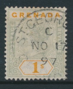 Grenada 1895-99 SG 55 1/- Green & Orange WMK Crown CA Used Lovely cancel