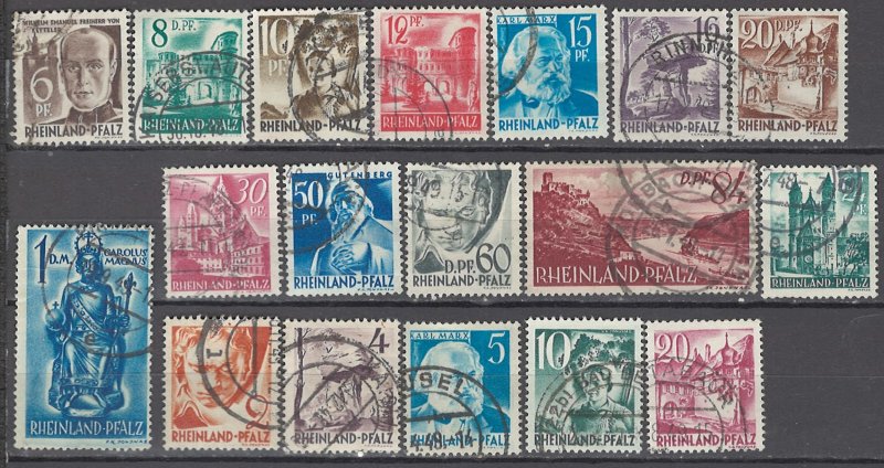 COLLECTION LOT OF #1105 RHINE OCCUPATION 18 USED STAMPS 1947+