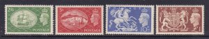 Great Britain Scott 286-289, 1951 KGVI 2/6 - 1 P, VF MLH.  Scott $122 for MNH