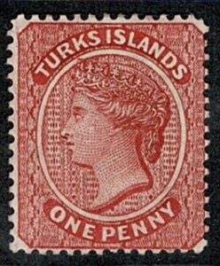 TURKS & CAICOS QV 1889-93 1d ROSY-LAKE UNUSED(MH) SG64 Wmk.CROWN CA P.14 VGC