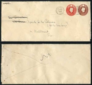 ESC806 KGVI 1 1/2d Brown and 1d Red Compound Envelope Used