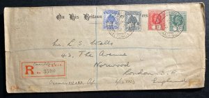 1913 Ocean Island Gilbert & Ellice Registered OHMS Cover To London England