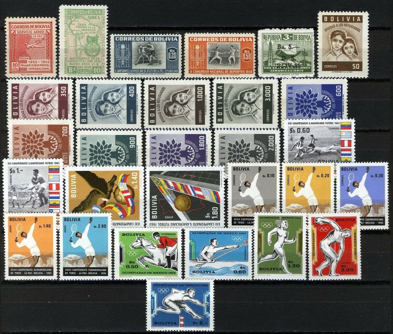 Bolivia 1945-69, Sets and singels on page, All MNH, Mi cat +30,9€