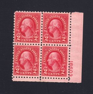 Scott #583 2c Perf 10 Plate Block, Mint OG NH