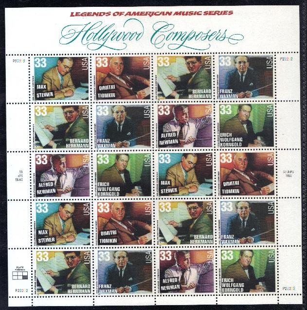 #3339-44, \Hollywood Composers\ MNH (Sht-20) .33cent  