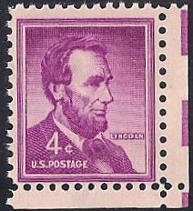 1036B 4 cent 1954 Abraham Lincoln tagged, NH OG VF