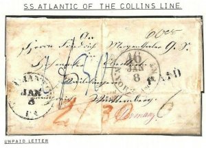 USA Cover PRUSSIAN CLOSED MAIL *Collins Line* Transatlantic 1853 Letter APH69