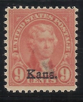 667  9c Kans Overprint Used Fine Centering