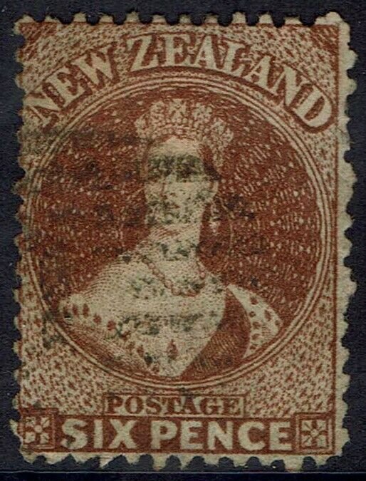 NEW ZEALAND 1864 QV CHALON 6D WMK LARGE STAR PERF 12.5 USED 