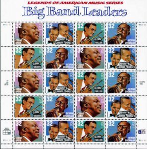 1996 32c Big Band Leaders, Sheet of 20 Scott 3096-99 Mint F/VF NH