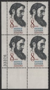 SC#1446 8¢ Sidney Lanier: American Poet Issue Plate Block: LL #33376 (1972) MNH