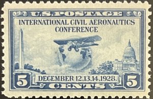 Scott #650 1928 5¢ Int'l. Civil Aeronautics Conference Modern Plane MNH OG VF
