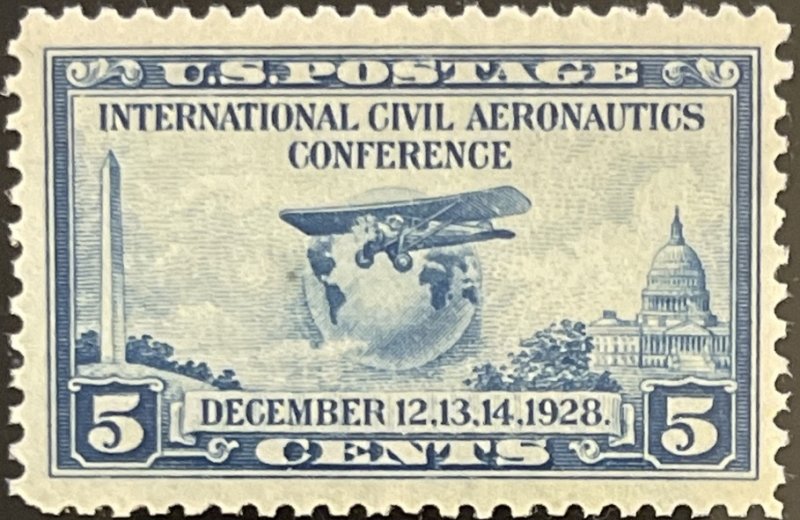 Scott #650 1928 5¢ Int'l. Civil Aeronautics Conference Modern Plane MNH OG VF