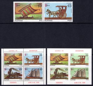 Philippines 1978 Sc#1349a/1350e CAPEX/UPU CENTENARY/LOCOMOTIVE PAIR+2SS MNH