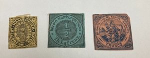 KAPPYSTAMPS  GERMANY HAMBURG 19TH CENTURY LOCAL STAMPS 3 DIFFERENT  G116