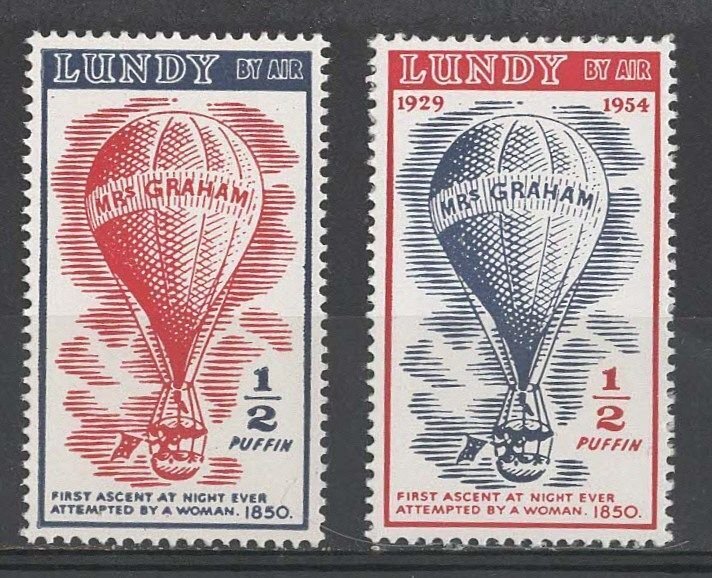 Lundy Island  Locals: Flights - 1850 Balloon Ascent  (2)  Mint NH